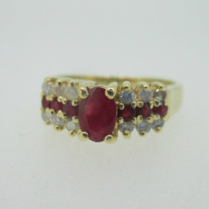 14K Yellow Gold Ruby & Diamond Ring Size 6.5 