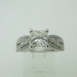 14k White Gold GIA Certified 1.01ct Square Modified Brilliant Cut Diamond Ring Size 6 1/4 