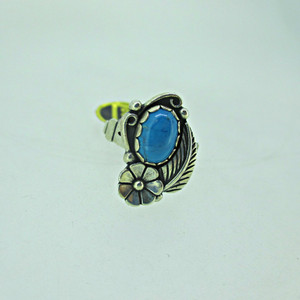 Sterling Silver Turquoise Stone Flower Feather Ring Size 5