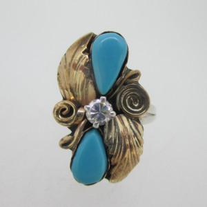 Sterling Silver Gold Filled Southwest CZ & Turquoise Ring Size 8.5 Sterling Silver Gold Filled Southwest CZ & Turquoise Ring Size 8.5