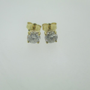 14k Yellow Gold .57ct TW Round Brilliant Cut Diamond Stud Earrings