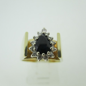 14k Yellow Gold Pear Shape Sapphire Ring with Diamond Accents Size 5 3/4
