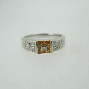 14k White Gold Orange Sapphire Ring with Diamond Accents Size 6 3/4