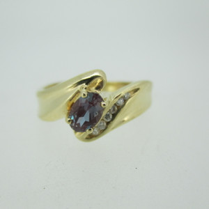 14k Yellow Gold Created Alexandrite with Diamond Accents Size 7 3/4