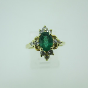 14k Yellow Gold Natural Emerald Ring with Diamond Accents Size 6