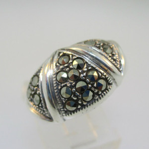 Sterling Silver Marcasite Triangle Dome Ring Size 8