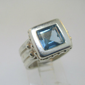 Sterling Silver Blue Topaz Square Ring Size 6