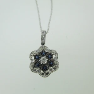14k White Gold .10ct Sapphire Pendant with Diamond Accents Necklace