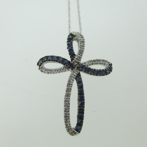 10k White Gold .43ct Sapphire Loop Style Cross Pendant Necklace