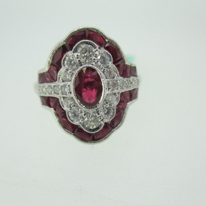 Vintage Style Beverly K 18k White Gold .45ct TW Diamond and Ruby Ring Size 6 1/2