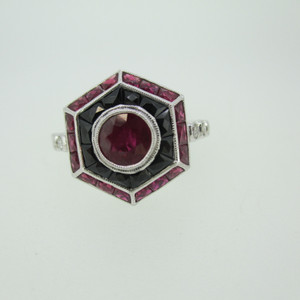 Vintage Style Beverly K 18k White Gold 1.67ct TW Ruby  Sapphire and Diamond Ring Size 6 1/2