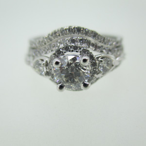 18k White Gold .57ct Round Brilliant Cut Diamond Ring with Diamond Wedding Band Ring Size 7
