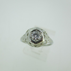 Vintage 14k White Gold Approx .25ct European Cut Diamond Ring with Filigree Accenting Size 5 3/4