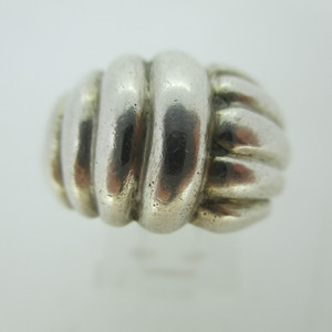 Sterling Silver Dome Ring Lined Textured Size 6