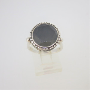 Sterling Silver Faceted Cloudy Smoky Opaque Stone Ring Size 8