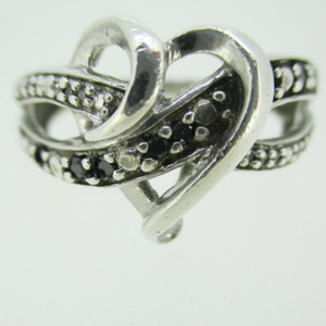 Sterling Silver Heart Twist Black and White Diamond Accent Ladies Ring Size 6
