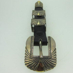Sterling Silver & Gold Western Tool Engraved Leather Belt Buckle Strap