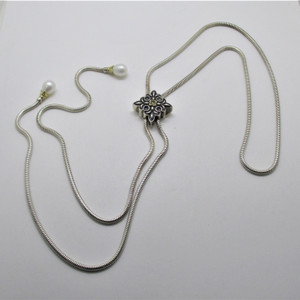 Ann King Sterling Silver 18K Gold Flower Faux Pearl Bolo Tie