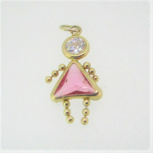 14k Yellow Gold Created Pink Tourmaline October Birthstone Girl Charm Pendant