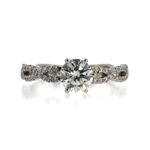 14k White Gold Cordova GIA Certified .75ct Round Brilliant Cut Diamond Ring Twisting Band Size 6.75