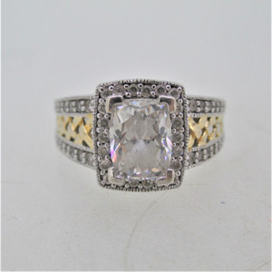 Verragio Sterling Silver Two Tone Crosshatch Cubic Zirconia Halo Ring Size 8