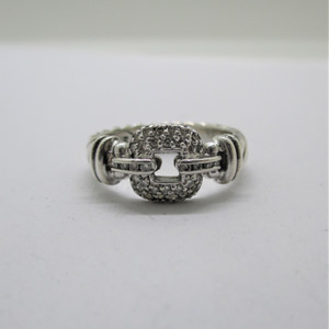 David Yurman Sterling Silver Diamond Pave Cable Buckle Ring Size 7