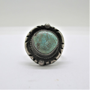 Sterling Silver File Work Turquoise Ring Size 6.5