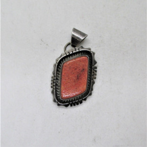 Sterling Silver File Work Coral Pendant Signed AB