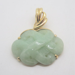 14k Yellow Gold Jade Endless Knot Design Enhancer Pendant Signed Hong Kong
