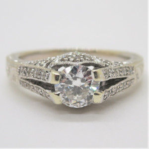 Vintage Art Deco 18k White Gold Approx .85ct Diamond Engagement Ring Size 9 1/4