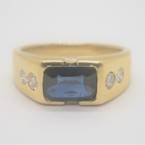 18k Yellow Gold Emerald Cut AA Sapphire with Diamond Accents Fashion Ring Sz 6.5