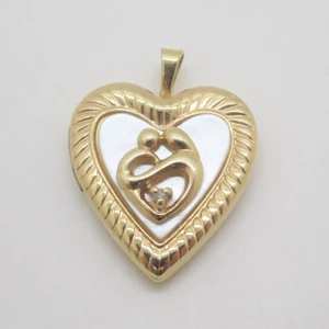 10k Yellow Gold Princess Pride Creations Mother & Child MOP Diamond Heart Locket