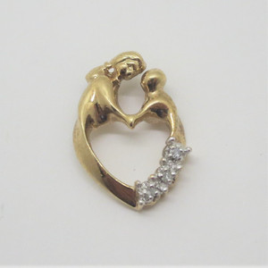 10k Yellow Gold Samuel Aaron Mother & Child Heart Pendant with 3 Diamond Accents