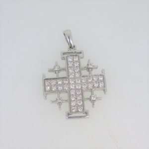 18k White Gold .72ct TW Diamond Pave Jerusalem Cross Pendant