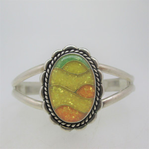 Carolyn Pollack Relios Mosaic Sunrise Cuff Bracelet Marked Sterling Silver