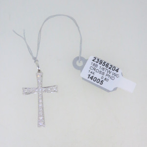 14k White Gold Cross Pendant with 1/6ct TW Diamond Accents & Original Tag