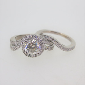 14k W Gold GIA Certified 1.40cts TW Diamond Frederick Goldman Wedding Rings Set