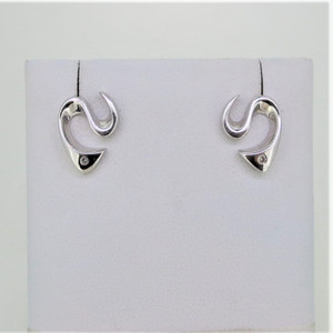 Versil Sterling Silver Abstract Swirl Zig Zag Diamond Accent Stud Earrings