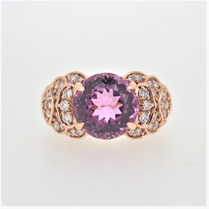 18K Rose Gold Hot Pink AAA Kunzite Pave Diamond Accented Fashion Ring Sz 7