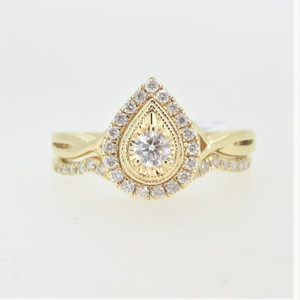 10K Y Gold Round Diamond Pear Shaped Halo Twisted Band Engagement Wedding Set Ring Sz 9