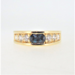 18K Yellow Gold Oval Green Spinel Diamond Accented Band Statement Fashion Ring Sz 8