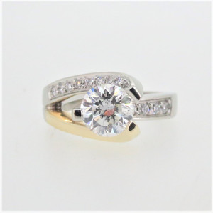 Ancora 14K Two Tone Gold Raised Bypass Crown 1.15 Round Diamond Engagement Ring Sz 5.75