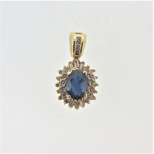 14K Yellow Gold Oval Sapphire Diamond Accented Pendant