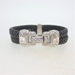 Judith Ripka Sterling Silver Leather Bracelet with CZ Stones
