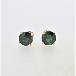 14K Yellow Gold Round Green Tourmaline Stud Earrings