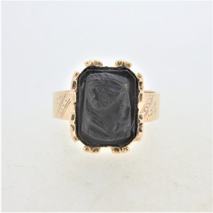 10K Yellow Gold Onyx Cameo Mens Ring Size 11.5