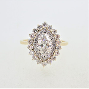 14K Yellow Gold .62ct Marquise Diamond Double Halo Engagement Ring Size 7