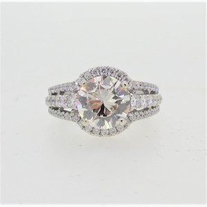 14K W Gold GIA Cert 1.92ct Round Brilliant Diamond Halo Accents Engagement Wedding Ring Sz 7