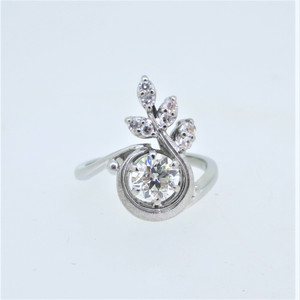 Vintage 18K White Gold APP .60ct European Cut Diamond Floral Design Ring Sz 4.75