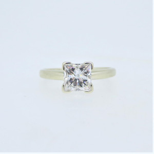14K W Gold GSL Cert 1.23ct Princess Cut Diamond Solitaire Engagement Ring Size 5